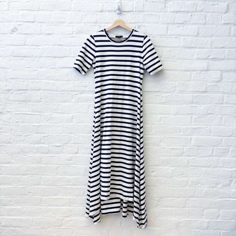 J. Crew || Stripe Knit Maxi‎ Dress Asymmetrical Hem Navy White Small